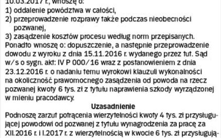 Wzór odpowiedzi na pozew zawierającej procesowy zarzut potrącenia wierzytelności
