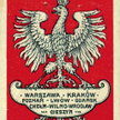Nalepka okienna z białym orłem na czerwonym tle i nazwami historycznych miast Rzeczypospolitej