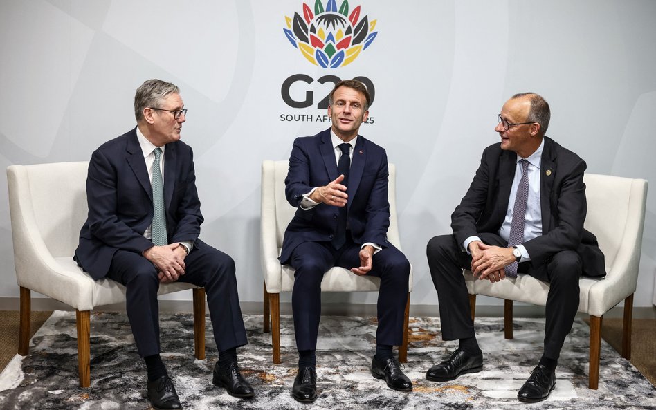 Keir Starmer, Emmanuel Macron i Friedrich Merz