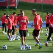 Trening kadry w Arłamowie. Od lewej: Robert Lewandowski, Arkadiusz Milik, Łukasz Teodorczyk i Bartos