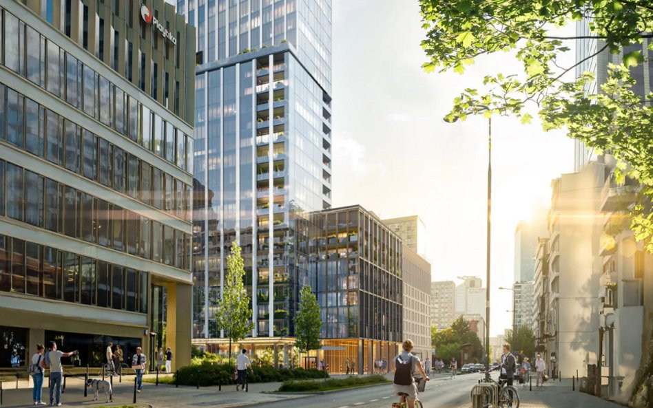 U podstawy wieżowca zaprojektowano przestronny, dwukondygnacyjny podcień o głębokości ośmiu metrów. 