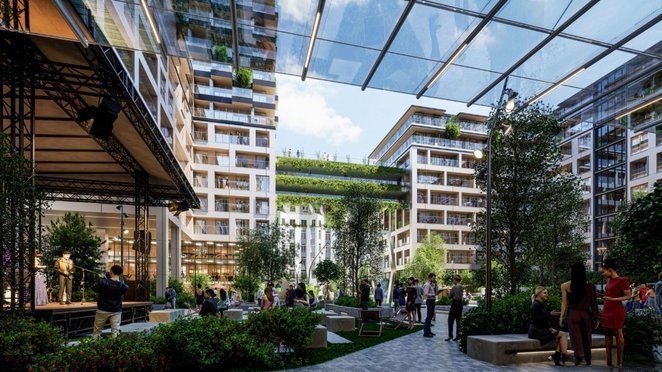 Całość ma zostać zintegrowana z otoczeniem poprzez funkcjonalny, zielony dziedziniec, który zapewni 