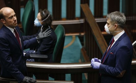 Przewodniczący PO Borys Budka i Krzysztof Gawkowski z Lewicy