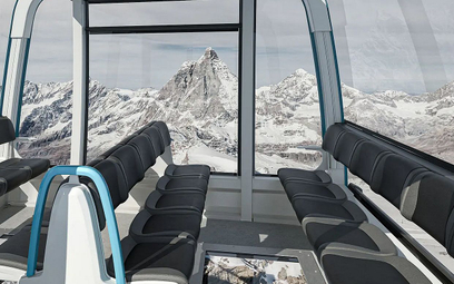 Uczestnicy przejażdżki mogą obserwować za oknem charakterystyczny kształt Zermattu
