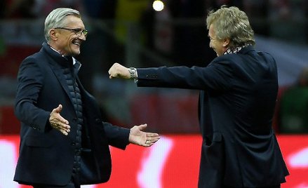 Trener reprezentacji Polski Adam Nawałka i prezes PZPN Zbigniew Boniek