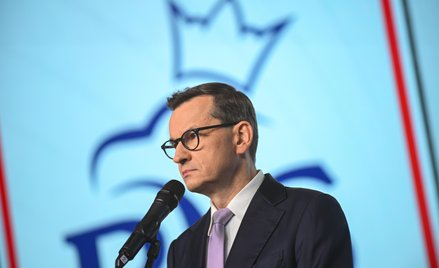 Wiceprezes PiS Mateusz Morawiecki podczas konferencji prasowej w siedzibie Prawa i Sprawiedliwości