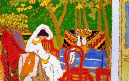 József Rippl-Rónai (1861–1927), Kobieta w woalce – w ogrodzie (Kobieta w bieli w ogrodzie), 1909, ol