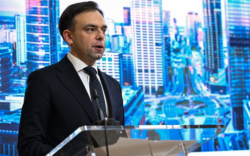 Minister finansów Andrzej Domański podczas w prezentacji kandydatury Warszawy na siedzibę Europejski