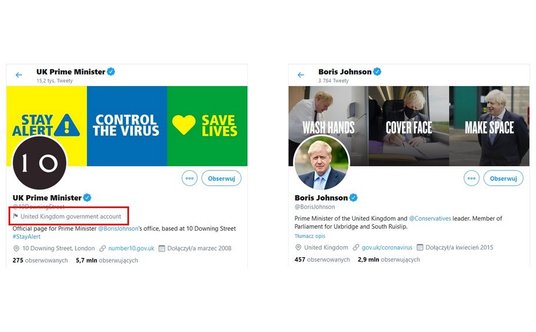 Różnica pomiędzy kontem instytucjonalnym szefa Brytyjskiego rządu i osobistym kontem Borisa Johnsona