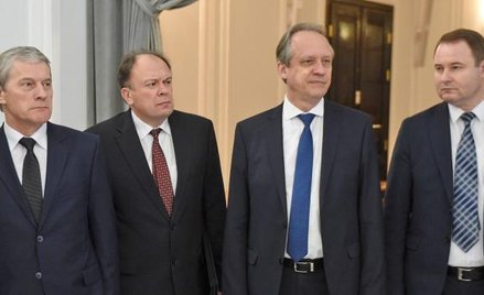 Delegacja białoruska we wtorek w Sejmie. Od lewej: Bolesław Pirsztuk, wiceprzewodniczący Izby Reprez
