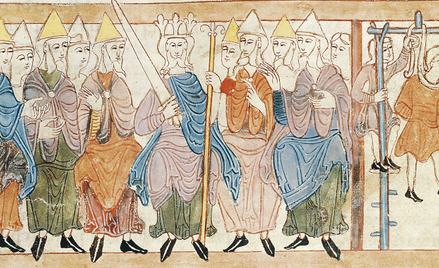 Król z witenagemotem – radą starszyzny, która od VII do XI wieku doradzała monarsze w podejmowaniu n