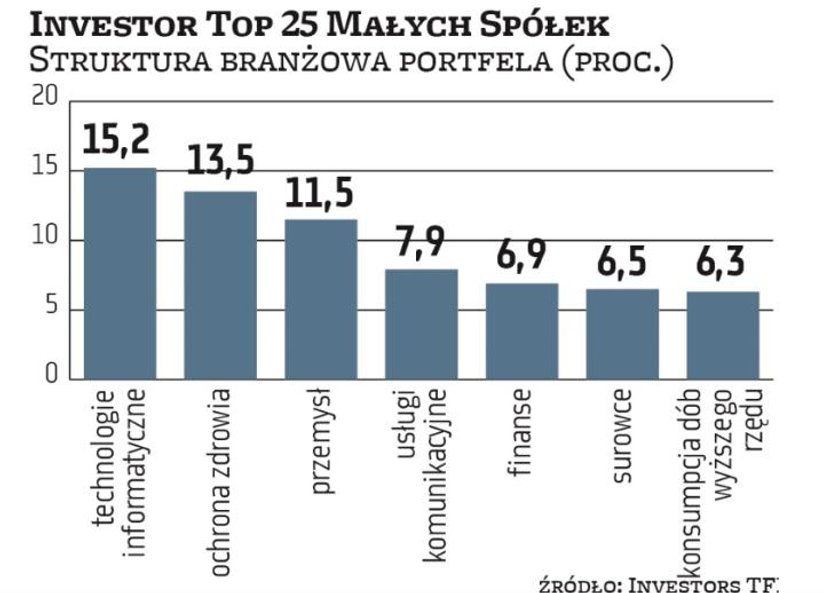 Podział sektorowy spółek wchodzących w skład Investor Top 25 Małych Spółek nie zmienił się istotnie 