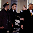 Wołodymyr Zełenski, Emmanuel Macron i Donald Trump po rozmowach w Pałacu Elizejskim w Paryżu w ramac