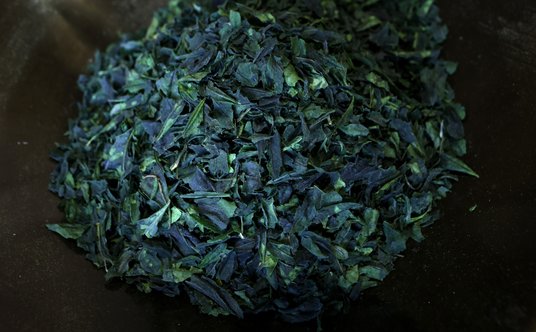 Liście zielonej herbaty znane jako 'tencha'