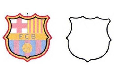 Herb klubu piłkarskiego z Barcelony (po lewej) i oznaczenie graficzne objęte zgłoszeniem rejestracji