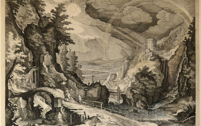 Rafael Sadeler wg Paula Brilla "Pejzaż górski z tęczą", 1590-1620