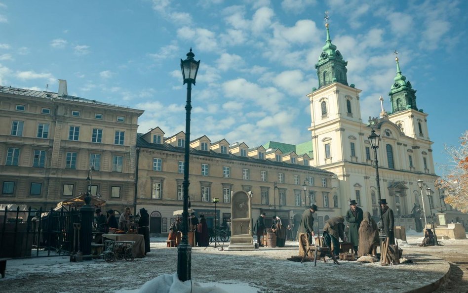 Krakowskie Przedmieście w zimowym XIX-wiecznym anturażu