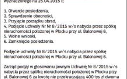 Wzór protokołu z posiedzenia zarządu sp. z o.o.