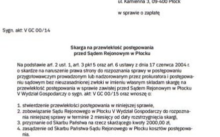 Wzór skargi przedsiębiorcy na przewlekłość postępowania sądowego