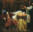 Iwan IV Groźny czuwający przy marach syna, którego własnoręcznie pozbawił życia. Obraz Wiaczesława G