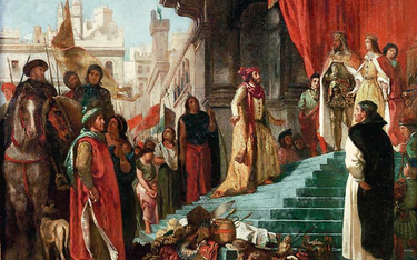 Krzysztof Kolumb przed królami Hiszpanii, Izabelą Kastylijską i Ferdynandem Aragońskim, po powrocie 