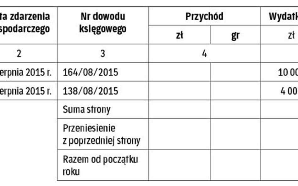 Wzór 2. Zapisy w księdze we wrześniu