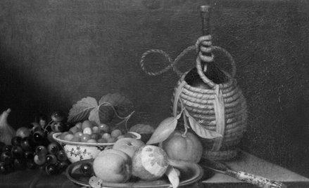 „Martwa natura z owocami i butelką wina” Anne Vallayer-Coster