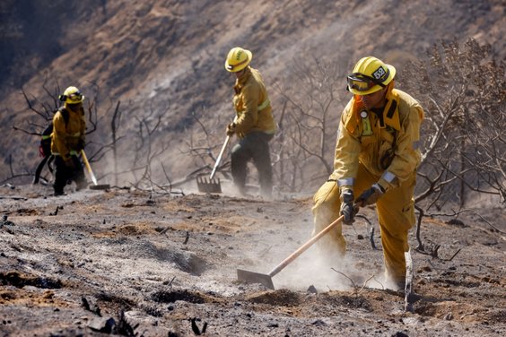 Strażacy po ugaszeniu pożaru w Hollywood Hills
