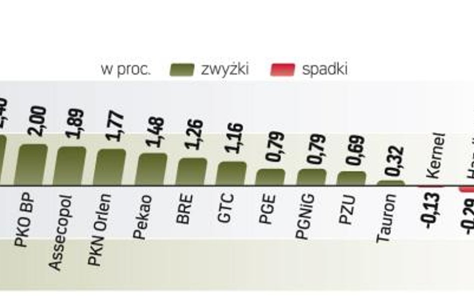 Od początku dnia indeks największych spółek zyskiwał na wartości. Jednak dopiero po godz. 12 wyraźni