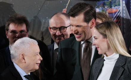 Prezes PiS Jarosław Kaczyński i kandydatej tej partii na prezydenta Warszawy Tobiasz Bocheński