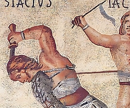 Walka gladiatorów – fragment mozaiki z Borghese z IV w.