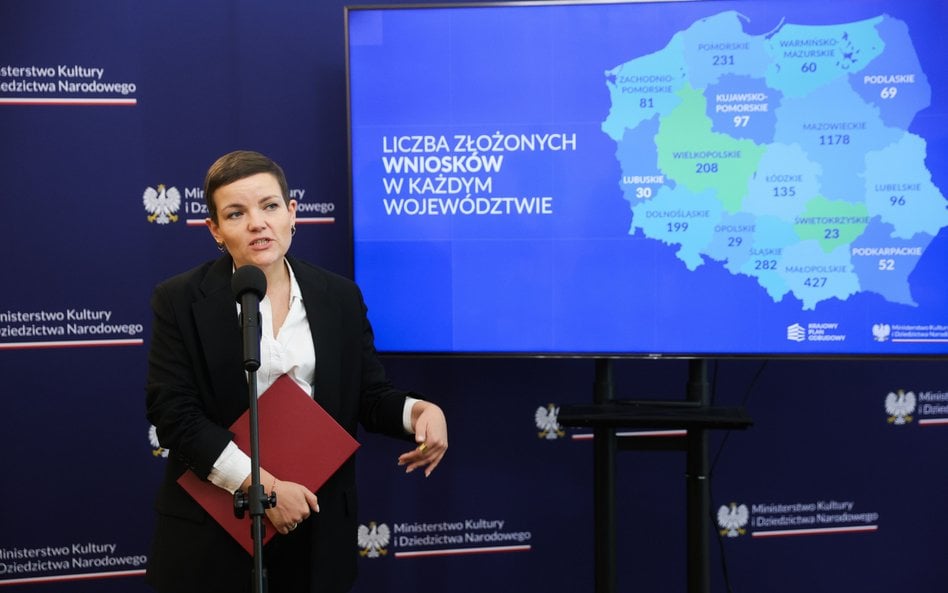 Obecna minister kultury Marta Cienkowska podczas konferencji dotyczącej wyników naboru wniosków do K