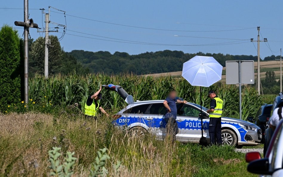 Służby w miejscu upadku niezidentyfikowanego obiektu w okolicach miejscowości Tarnawa-Kolonia