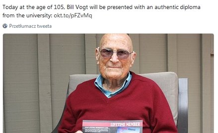 USA: Ma 105 lat. Właśnie odebrał dyplom szkoły wyższej