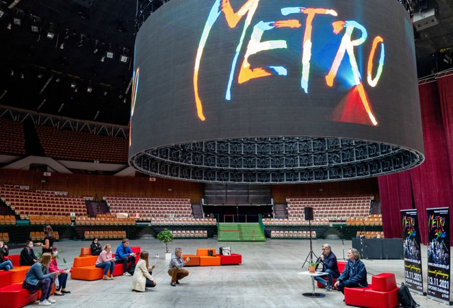 Janusz Józefowicz i Janusz Stokłosa na konferencji prasowej w katowickim Spodku „30 lat musicalu Met