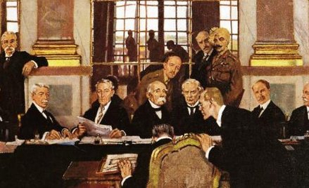 Podpisanie traktatu w Sali Lustrzanej pałacu wersalskiego 28 czerwca 1919 r.