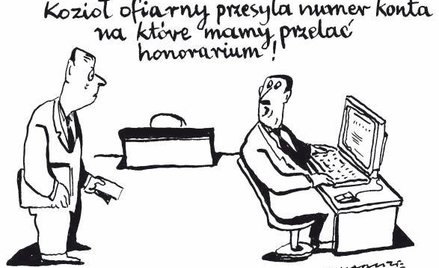 Komentarz rysunkowy. Kozioł ofiarny przesyła numer konta