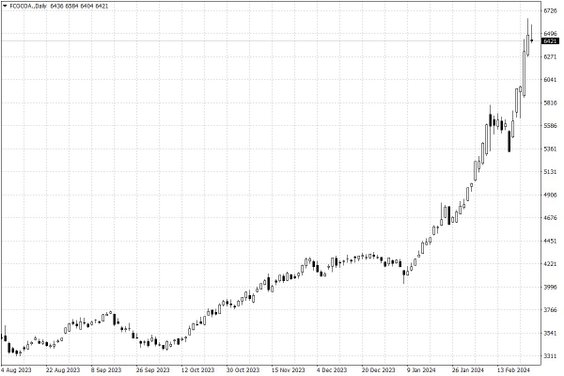 Notowania kakao w USA – dane dzienne