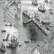 Tama blokująca dostęp do portu La Rochelle, litografia z XIX w.