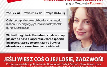 Takie plakaty o zaginieciu 26-letniej Ewy Tylmanm rozwieszono w całym Poznaniu