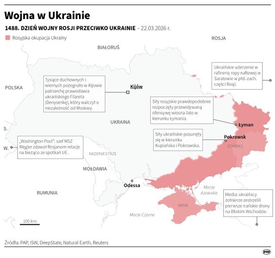 Tak wyglądała sytuacja na froncie w 1488 dniu wojny Rosji z Ukrainą
