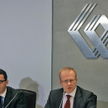 Wiceminister Skarbu Michał Chyczewski (z lewej strony) i prezes giełdy Ludwik Sobolewski