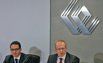 Wiceminister Skarbu Michał Chyczewski (z lewej strony) i prezes giełdy Ludwik Sobolewski