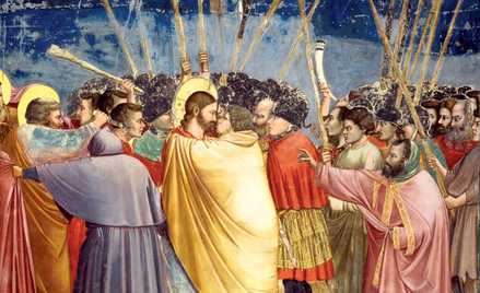 „Pocałunek Judasza”, fresk Giotta. „A zdrajca dał im taki znak: Ten, którego pocałuję, to On; chwyćc