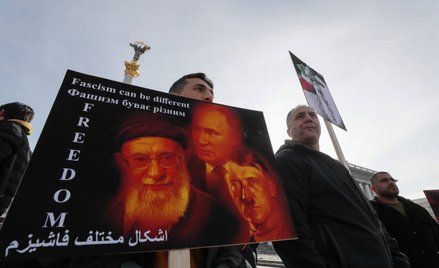 Protest irańskiej diaspory w Ukrainie przeciwko dostawom irańskich dronów dla Rosji