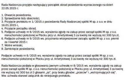 Wzór protokołu z posiedzenia rady nadzorczej