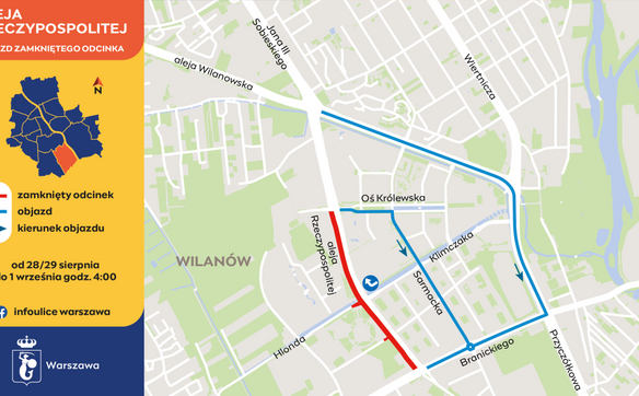 Mapa objazdu w rejonie al. Rzeczpospolitej
