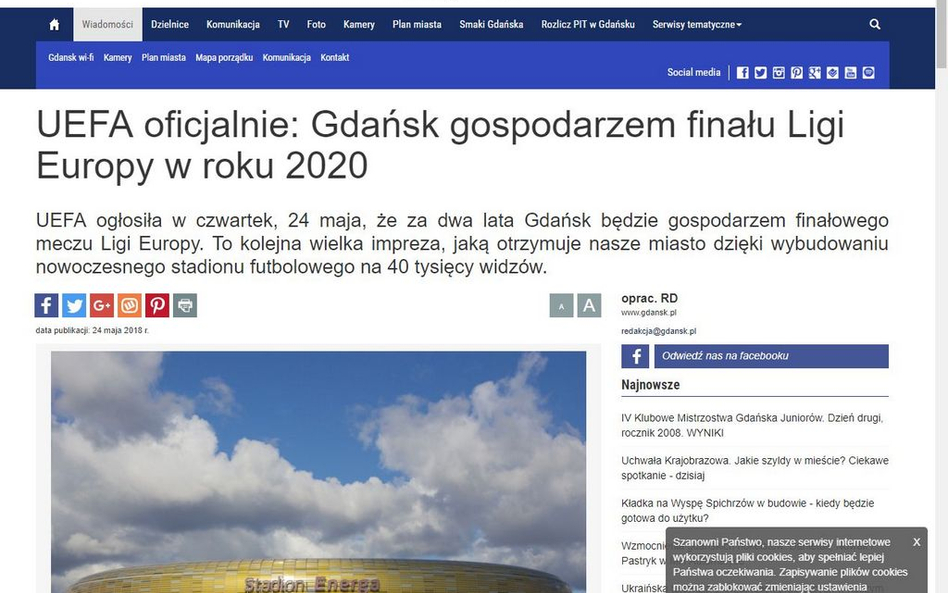 Gdańsk wyprzedził UEFA: "Przyznał" sobie finał Ligi Europy