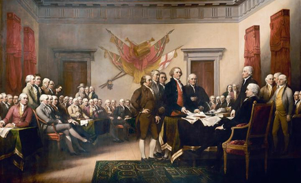 Podpisanie Deklaracji niepodległości 4 lipca 1776 r. w Filadelfii.