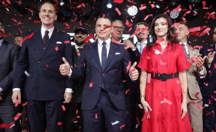 Politycy Konfederacji. Od lewej: Konrad Berkowicz, Sławomir Mentzen, Ewa Zająkowska Hernik